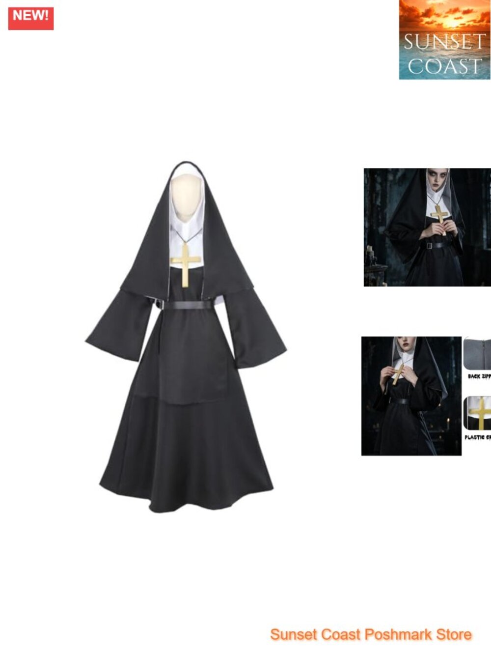 Adult Nun Costume Scary Nun Outfit with Headpiece Nun Dress